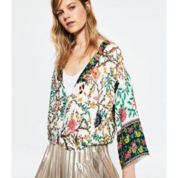 ZARA Floral Print Kimono Jacket - Picture 1 of 11